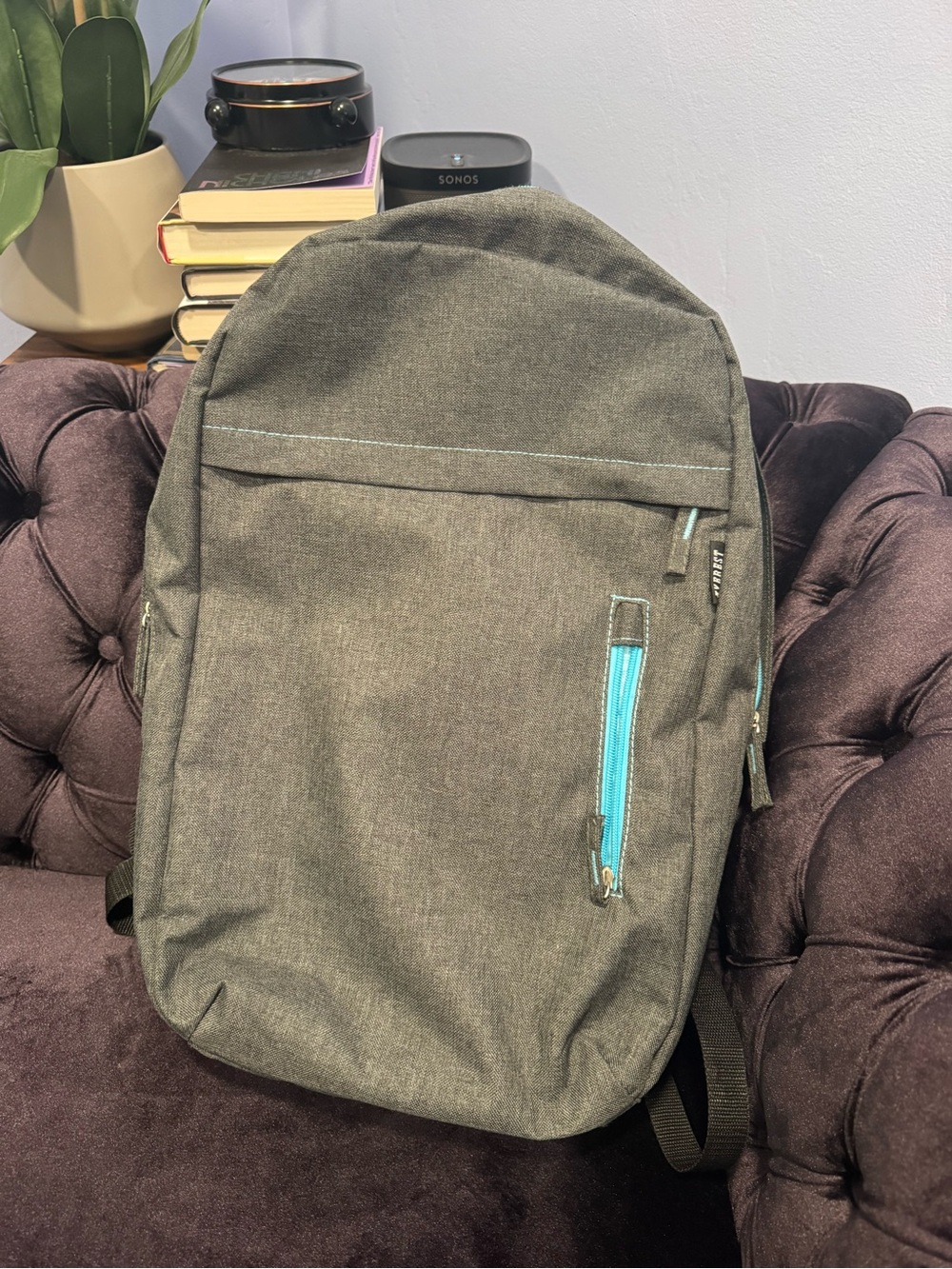 Women's Gray Laptop Backpack with Teal Zip Accent